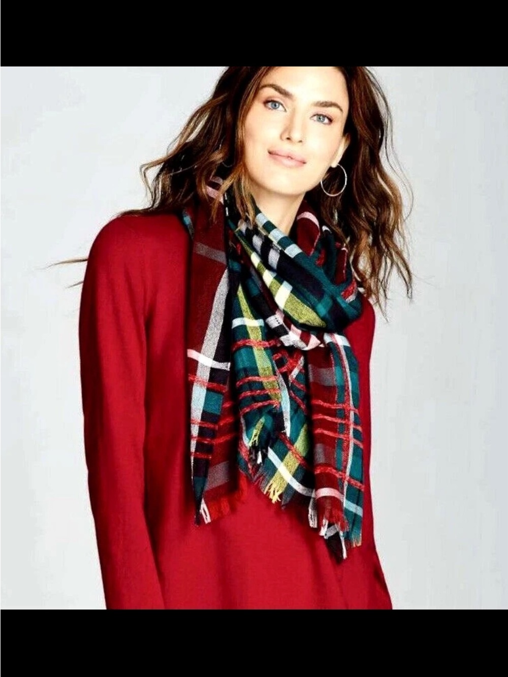 J. Jill Multicolor Plaid Fringe Wrap Scarf